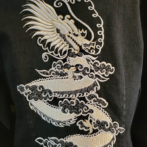 Simon Chang Jean Jacket with Embroidered Dragons~Elegance & Style - Picture 11 of 13